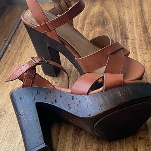 Leather Wood Heel Sandals
